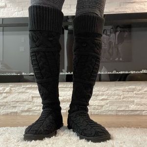UGG Cardy Knit Black Lattice over knee Boot Womens size 7